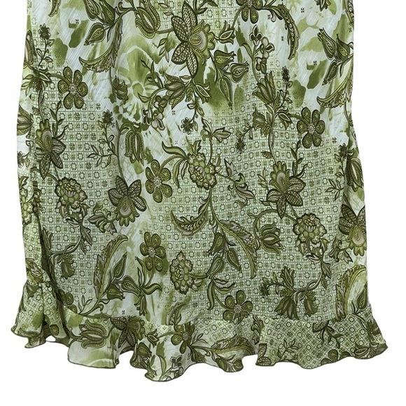 Vintage Y2K Green Chiffon Floral Patterned Lined Slip Dress Alternative Friends - Picture 6 of 11